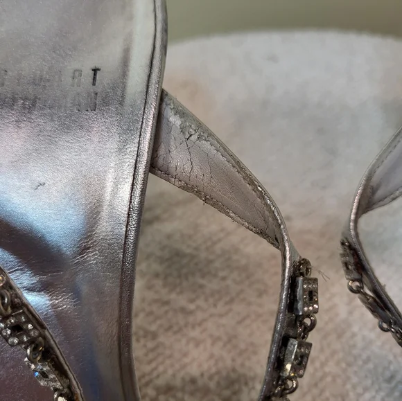 Stuart Weitzman Elegant Silver Rinestone Strappy Women's Heels - Picture 12 of 14